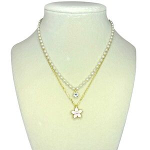 Flower Double Chain Necklace 14k laminated gold